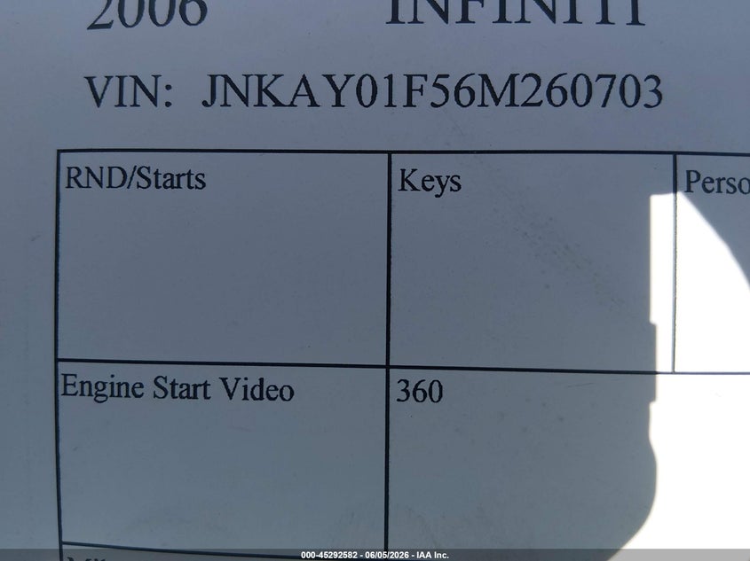 2006 Infiniti M35X VIN: JNKAY01F56M260703 Lot: 45292582