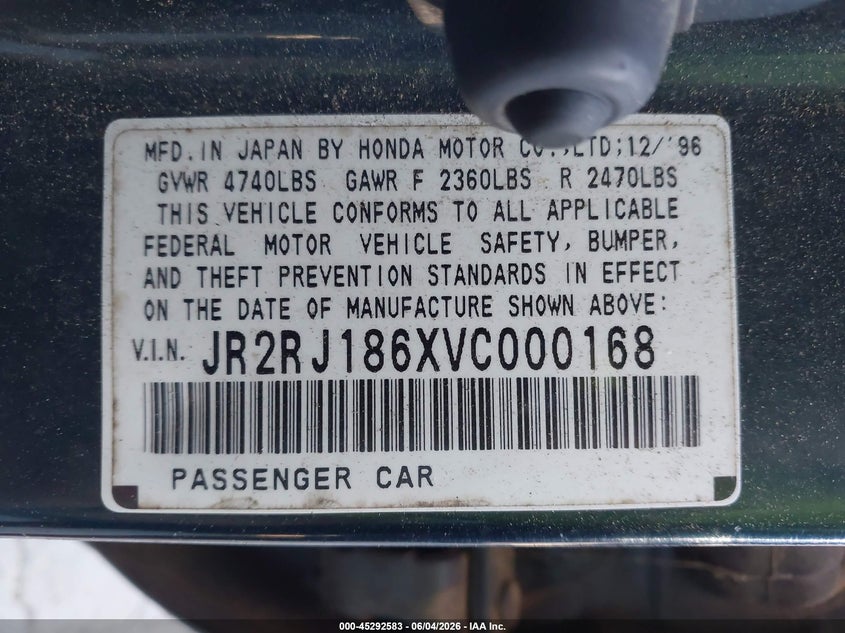 1997 Isuzu Oasis S VIN: JR2RJ186XVC000168 Lot: 45292583