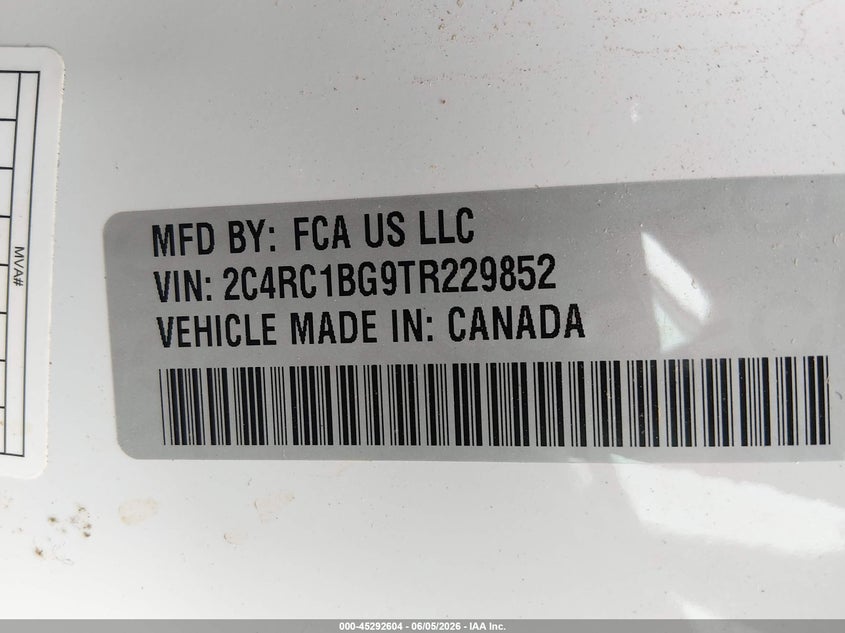 2026 Chrysler Pacifica Select VIN: 2C4RC1BG9TR229852 Lot: 45292604