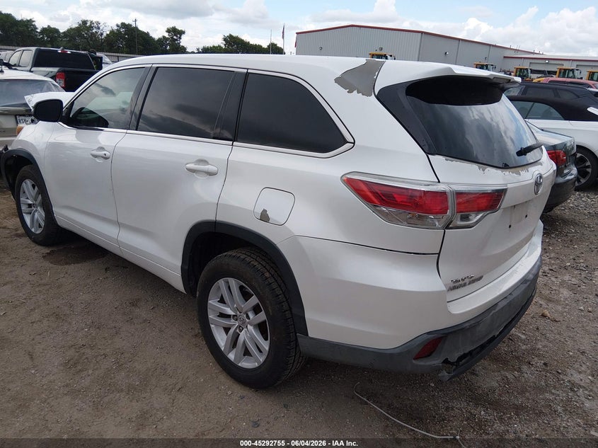 Vin: 5tdzarfh1fs011925, lot: 45790591, toyota highlander le 20153