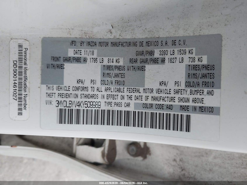2019 Toyota Yaris Le VIN: 3MYDLBYV4KY509989 Lot: 45292839
