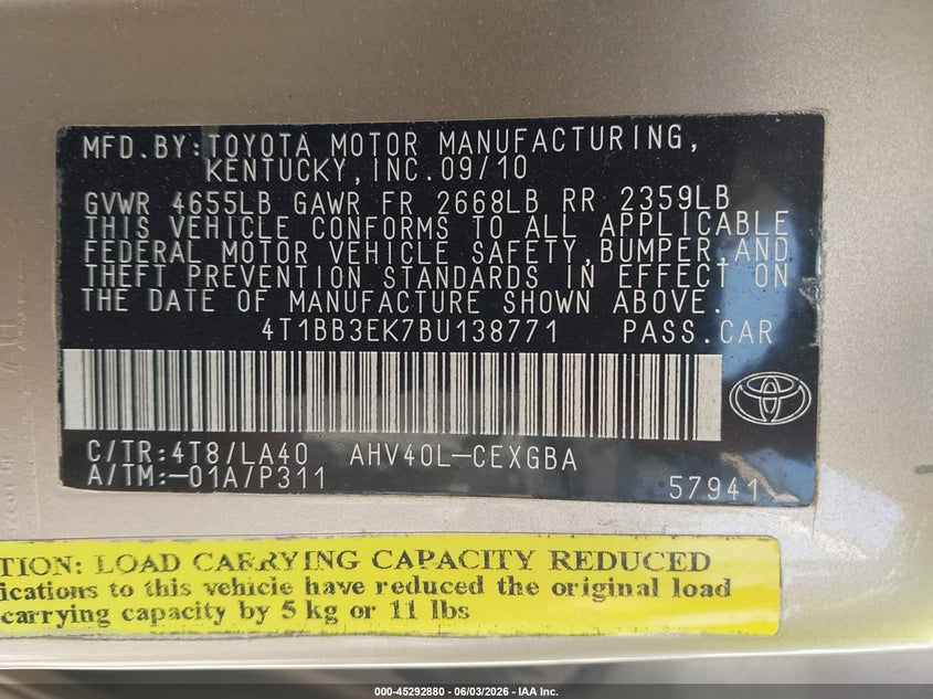 2011 TOYOTA CAMRY HYBRID auction photo 8