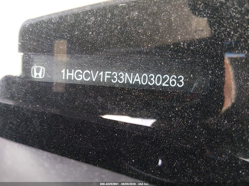 2022 HONDA ACCORD 1.5L I-4 DI, DOHC, V(VIN: 1HGCV1F33NA030263