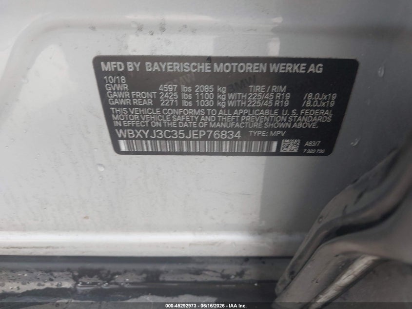 2018 BMW X2 Sdrive28I VIN: WBXYJ3C35JEP76834 Lot: 45292973