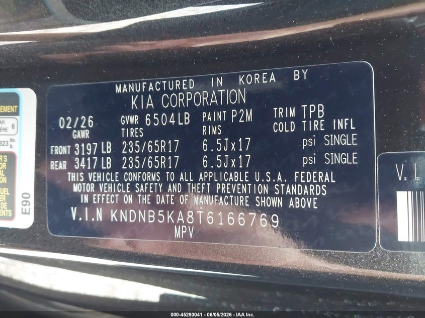 2026 Kia Carnival Mpv Hybrid Lxs VIN: KNDNB5KA8T6166769 Lot: 45293041
