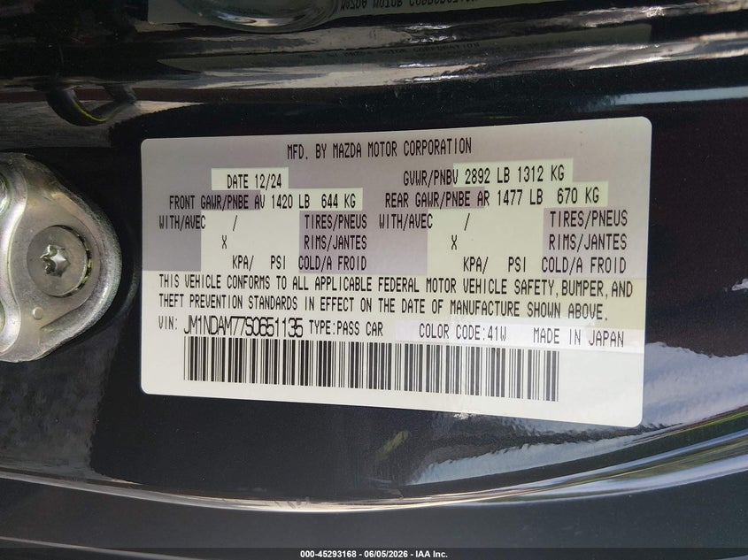 2025 Mazda Mx-5 Miata Rf Grand Touring VIN: JM1NDAM77S0651135 Lot: 45293168