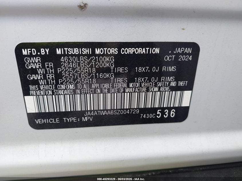 2025 Mitsubishi Eclipse Cross Black Edition S-Awc/Se S-Awc/Sel S-Awc VIN: JA4ATWAA6SZ004729 Lot: 45293329
