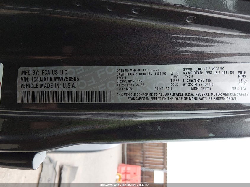 2021 Jeep Wrangler 4Xe Unlimited Rubicon 4X4 VIN: 1C4JJXR60MW758506 Lot: 45293497