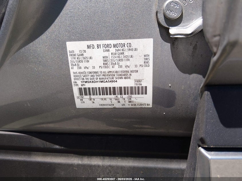 2021 Ford Explorer Xlt VIN: 1FMSK8DH1MGA54904 Lot: 45293507