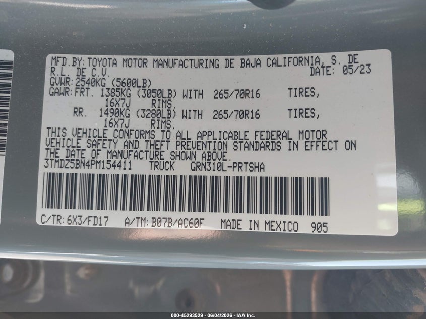 2023 Toyota Tacoma Trd Off Road VIN: 3TMDZ5BN4PM154411 Lot: 45293529