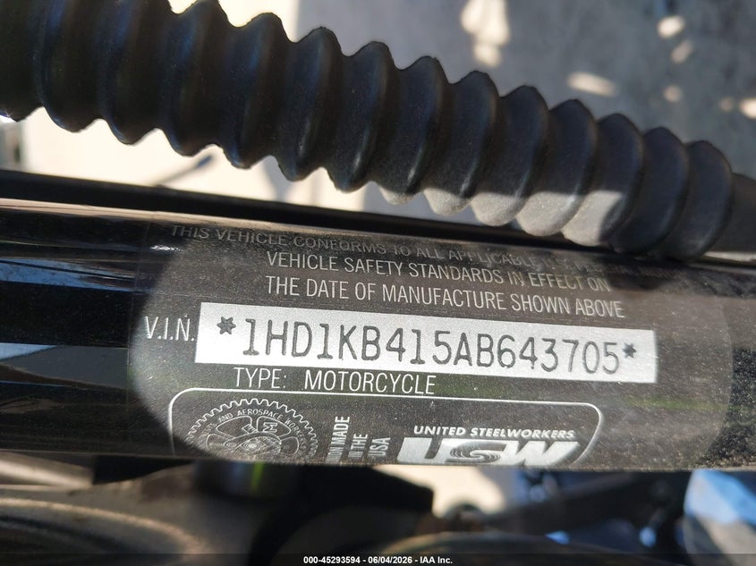2010 Harley-Davidson Flhx VIN: 1HD1KB415AB643705 Lot: 45293594