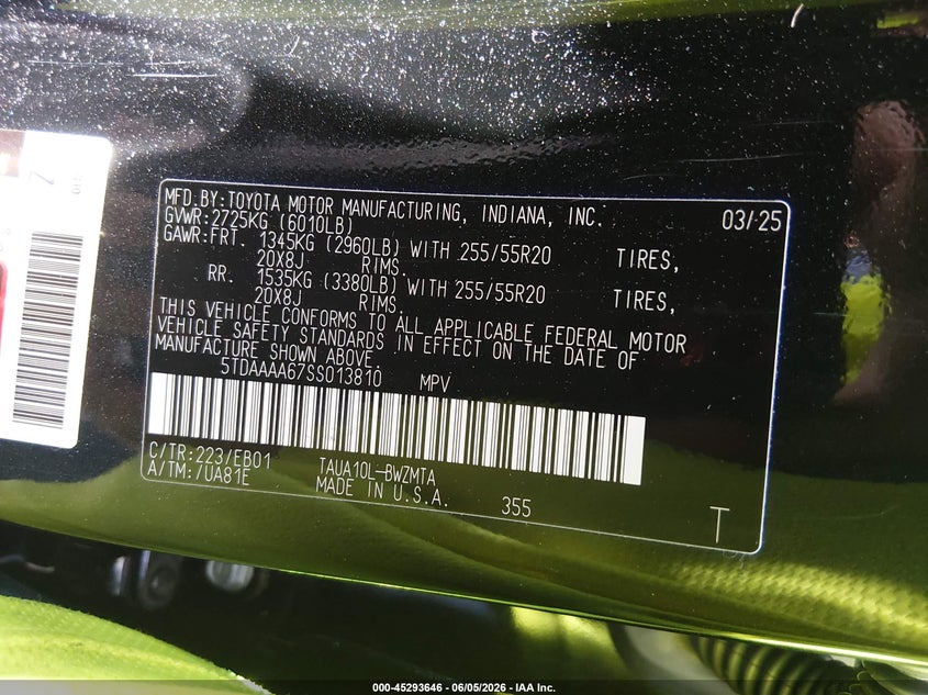 2025 LEXUS TX 350 2.4L I-4 DI, DOHC, V(VIN: 5TDAAAA67SS013810