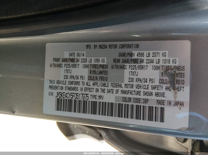 2015 Mazda Cx-5 Touring VIN: JM3KE4CY5F0517975 Lot: 45293743
