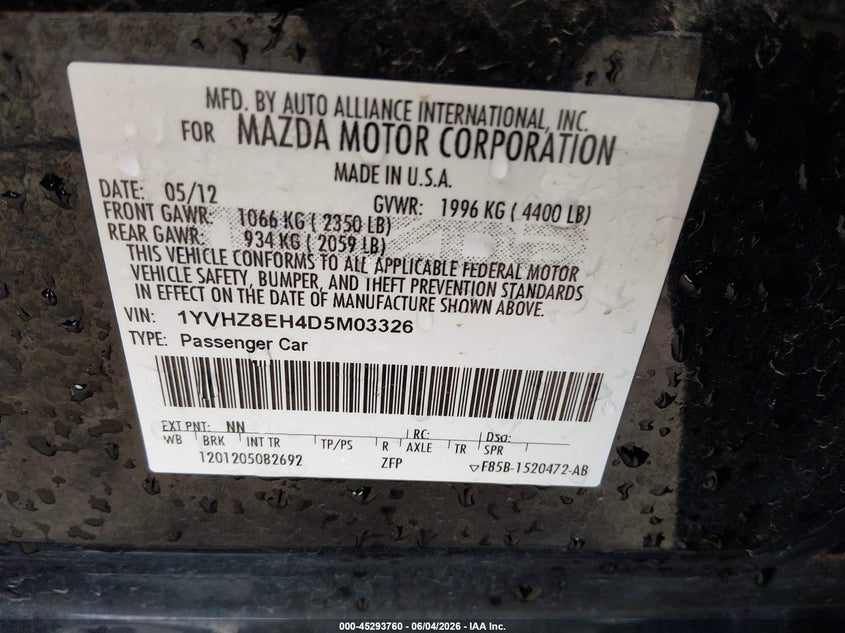 2013 Mazda Mazda6 I Touring Plus VIN: 1YVHZ8EH4D5M03326 Lot: 45293760
