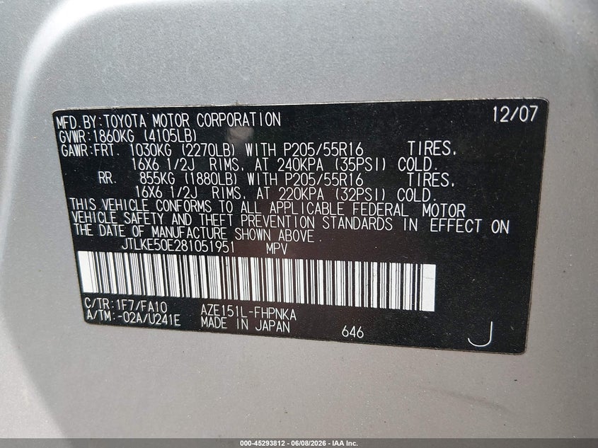2008 Scion Xb VIN: JTLKE50E281051951 Lot: 45293812