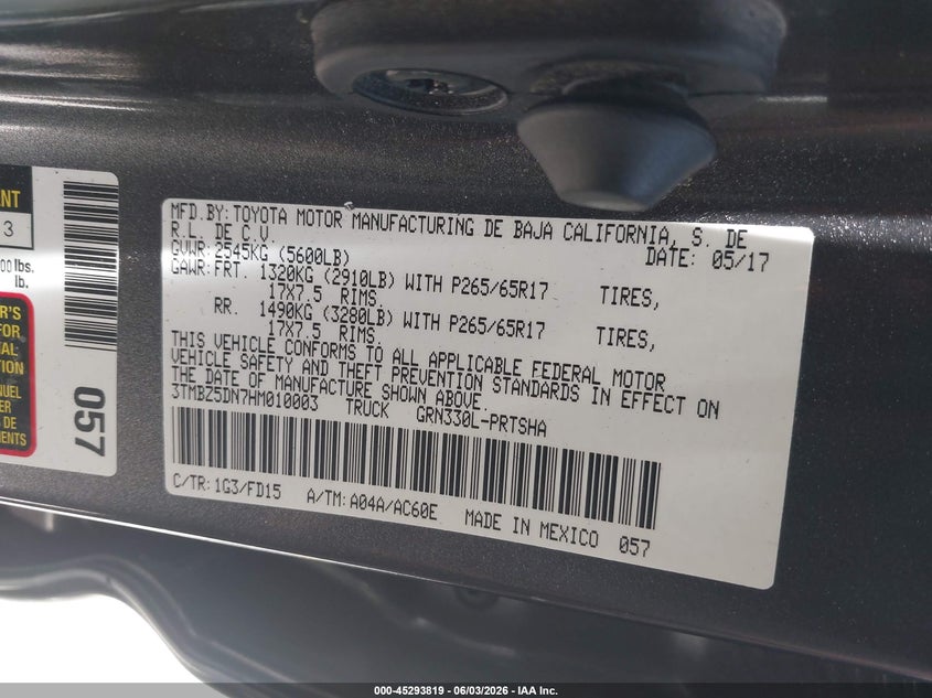 2017 Toyota Tacoma Trd Sport VIN: 3TMBZ5DN7HM010003 Lot: 45293819