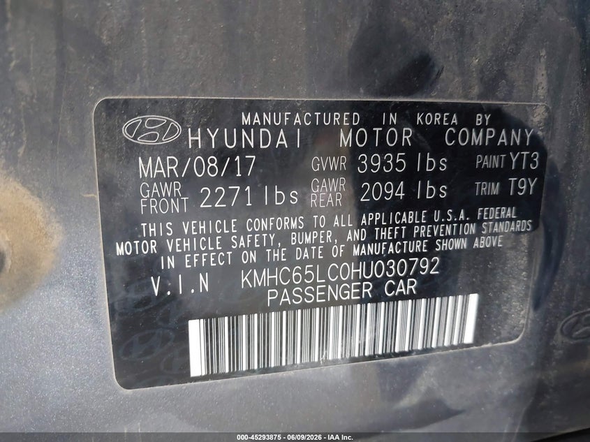 2017 Hyundai Ioniq Hybrid Blue VIN: KMHC65LC0HU030792 Lot: 45293875