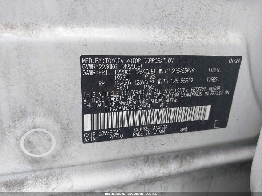 2024 Toyota Venza Nightshade Edition VIN: JTEAAAAH2RJ162954 Lot: 45293925