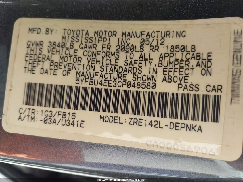 2012 Toyota Corolla 1.8 Le brown Lot 111045293998 Vin 5YFBU4EE3CP048580