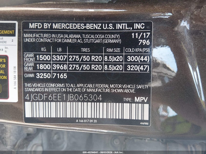 2018 Mercedes-Benz Gls 450 4Matic VIN: 4JGDF6EE1JB065304 Lot: 45294041
