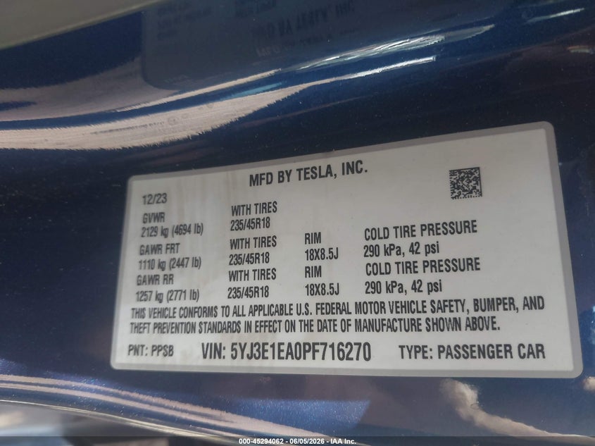 5YJ3E1EA0PF716270 2023 Tesla Model 3 black