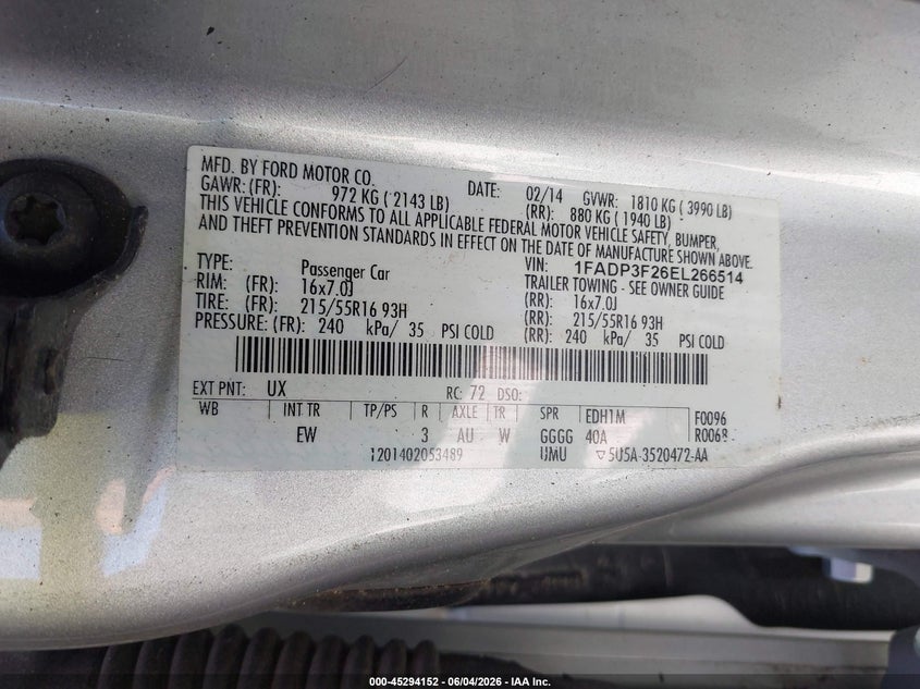 2014 Ford Focus Se VIN: 1FADP3F26EL266514 Lot: 45294152