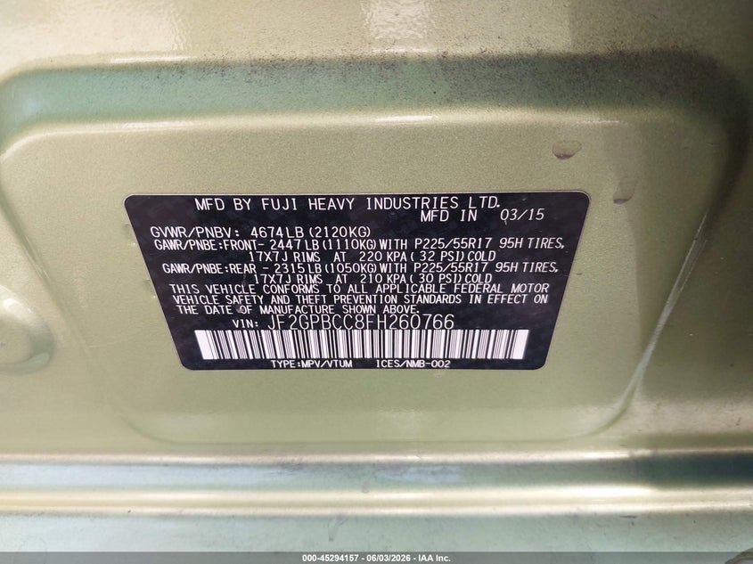 2015 Subaru Xv Crosstrek Hybrid VIN: JF2GPBCC8FH260766 Lot: 45294157