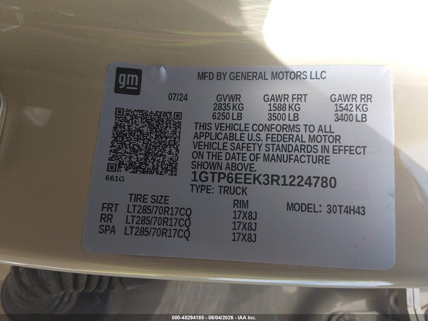 2024 GMC Canyon 4Wd At4X VIN: 1GTP6EEK3R1224780 Lot: 45294185