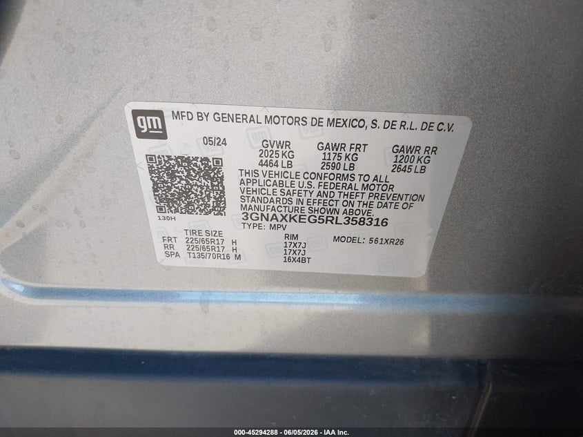 2024 Chevrolet Equinox Fwd Lt VIN: 3GNAXKEG5RL358316 Lot: 45294288