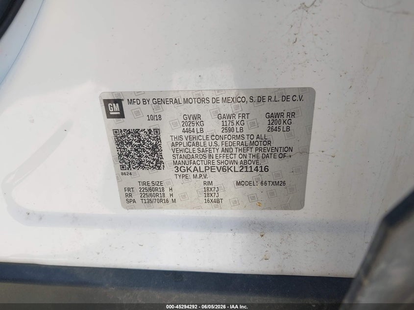 2019 GMC TERRAIN SPORT UTILITY VEHICLE 1.5L I-4 DI, DOHC, VVT, TURBO, 170HP
