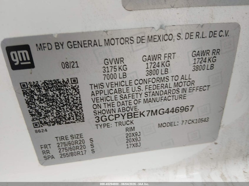 2021 Chevrolet Silverado 1500 4Wd Short Bed Custom VIN: 3GCPYBEK7MG446967 Lot: 45294800