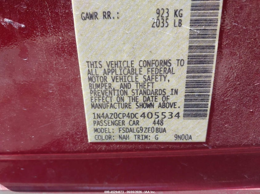 2013 Nissan Leaf Sl VIN: 1N4AZ0CP4DC405534 Lot: 45294873