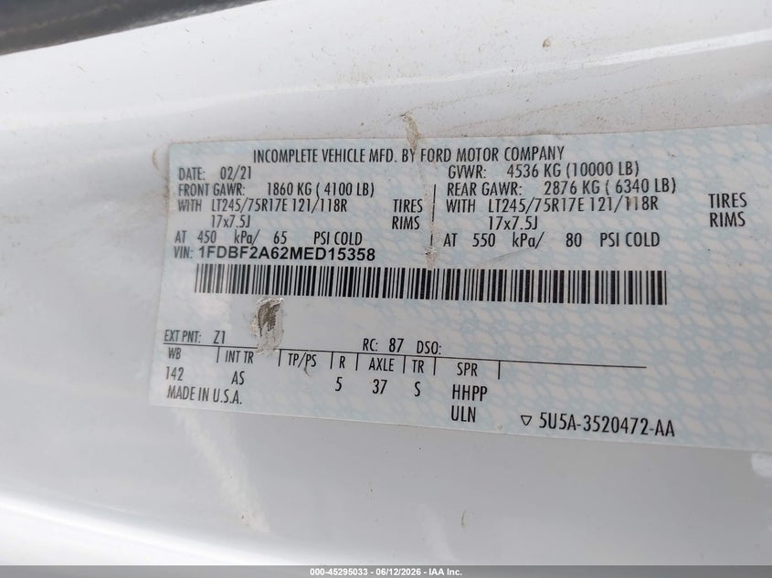 2021 FORD F250 TRUCK 6.2L V-8 VVT, 385HP