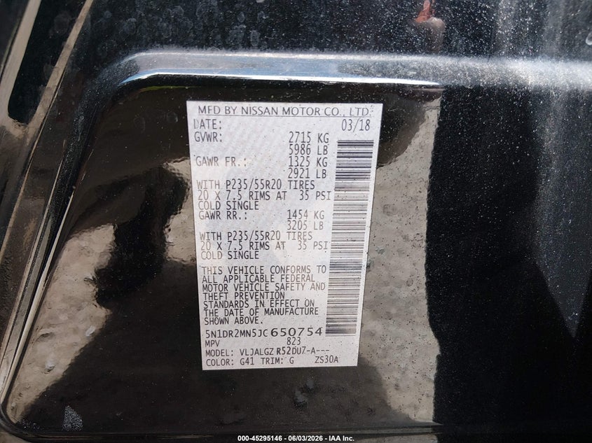 2018 Nissan Pathfinder Sl VIN: 5N1DR2MN5JC650754 Lot: 45295146