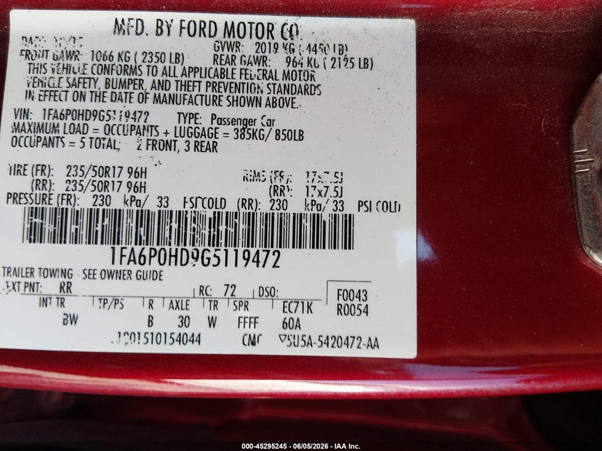 2016 FORD FUSION SEDAN 1.5L I-4 DI, DOHC, VVT, TURBO, 181HP