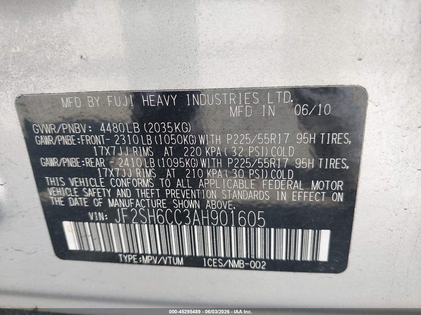2010 Subaru Forester 2.5X Premium VIN: JF2SH6CC3AH901605 Lot: 45295489