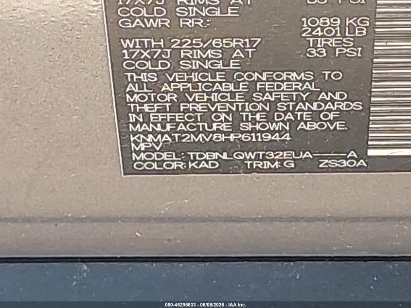 VIN KNMAT2MV8HP611944 2017 NISSAN ROGUE SV
