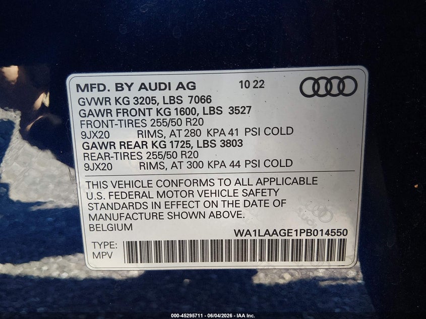 2023 Audi E-Tron Premium Plus Quattro VIN: WA1LAAGE1PB014550 Lot: 45295711