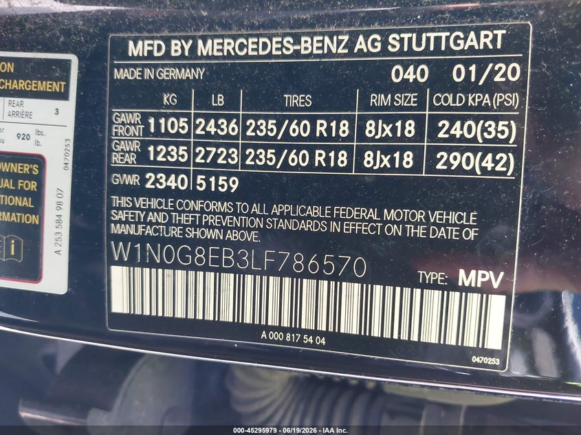 2020 Mercedes-Benz Glc 300 4Matic VIN: W1N0G8EB3LF786570 Lot: 45295979