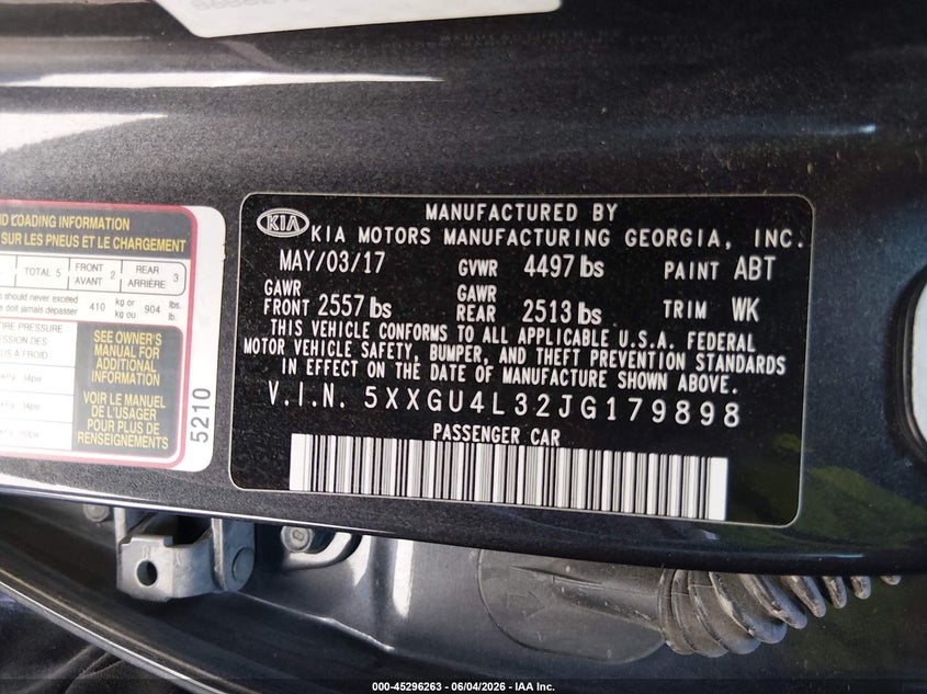 2018 Kia Optima Ex VIN: 5XXGU4L32JG179898 Lot: 45296263