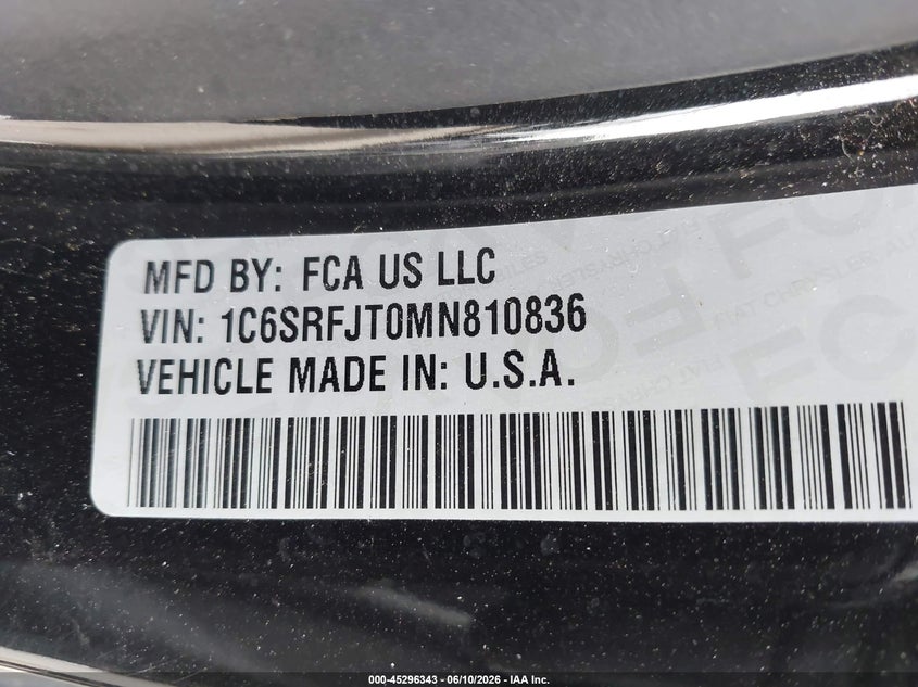 2021 RAM 1500 5.7L V-8 VVT, 395HP(VIN: 1C6SRFJT0MN810836