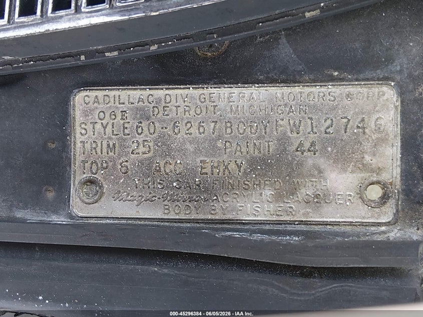 1960 Cadillac Deville VIN: 60F123481 Lot: 45296384