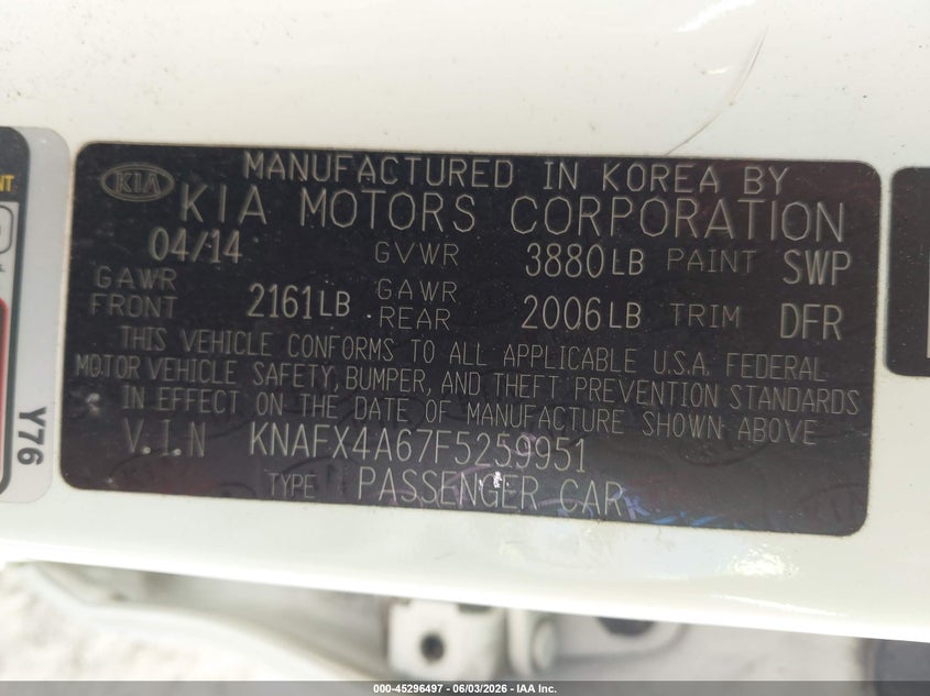2015 Kia Forte Lx VIN: KNAFX4A67F5259951 Lot: 45296497