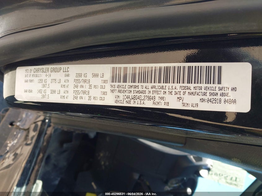 2014 Jeep Wrangler Altitude VIN: 1C4AJWBG4EL279649 Lot: 45296531