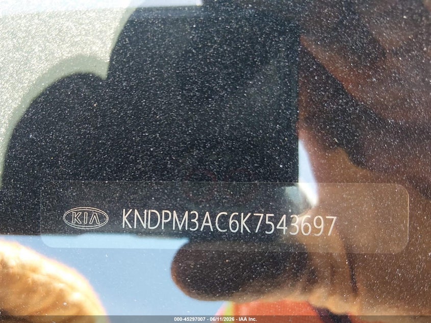 2019 Kia Sportage Lx VIN: KNDPM3AC6K7543697 Lot: 45297007