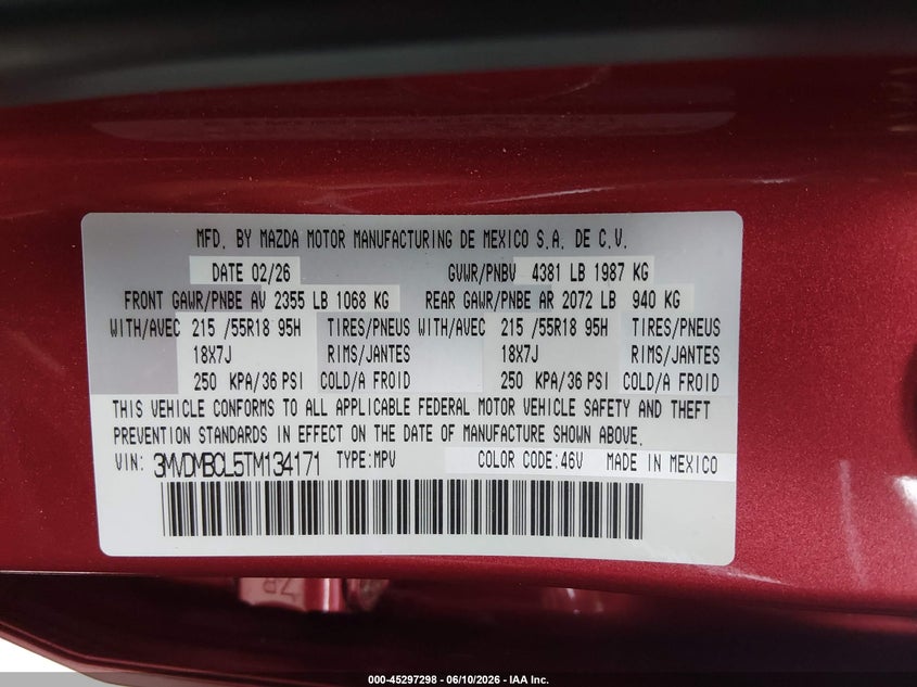 2026 MAZDA CX-30 2.5L I-4 DI, DOHC, V(VIN: 3MVDMBCL5TM134171