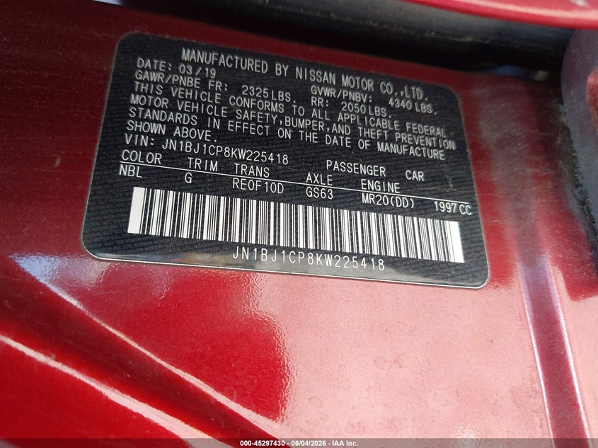 2019 Nissan Rogue Sport Sl VIN: JN1BJ1CP8KW225418 Lot: 45297430