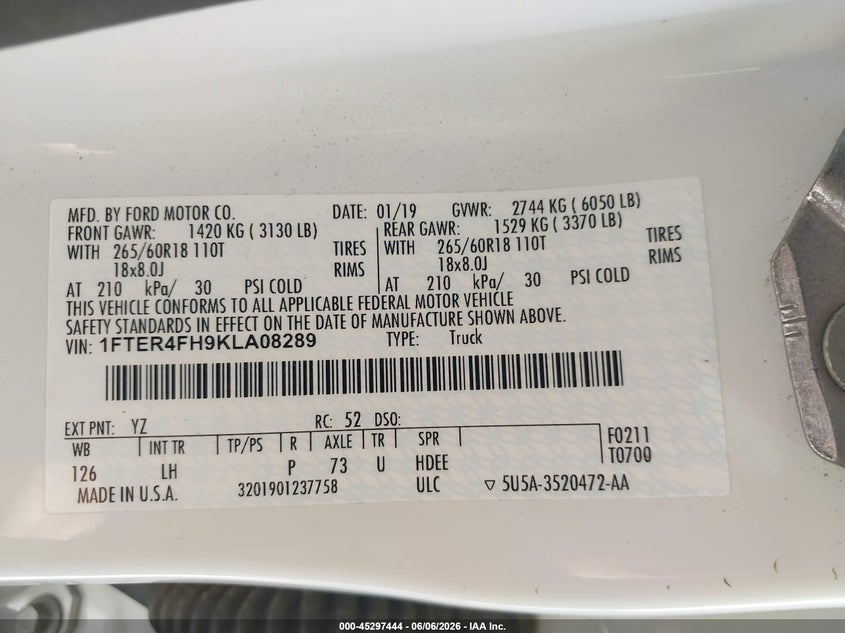 2019 FORD RANGER TRUCK 2.3L I-4 DI, DOHC, VVT, TURBO, 270HP