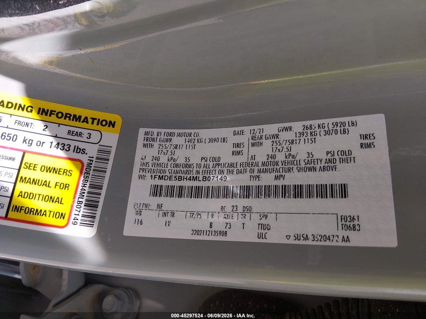 2021 Ford Bronco Big Bend VIN: 1FMDE5BH4MLB07149 Lot: 45297524