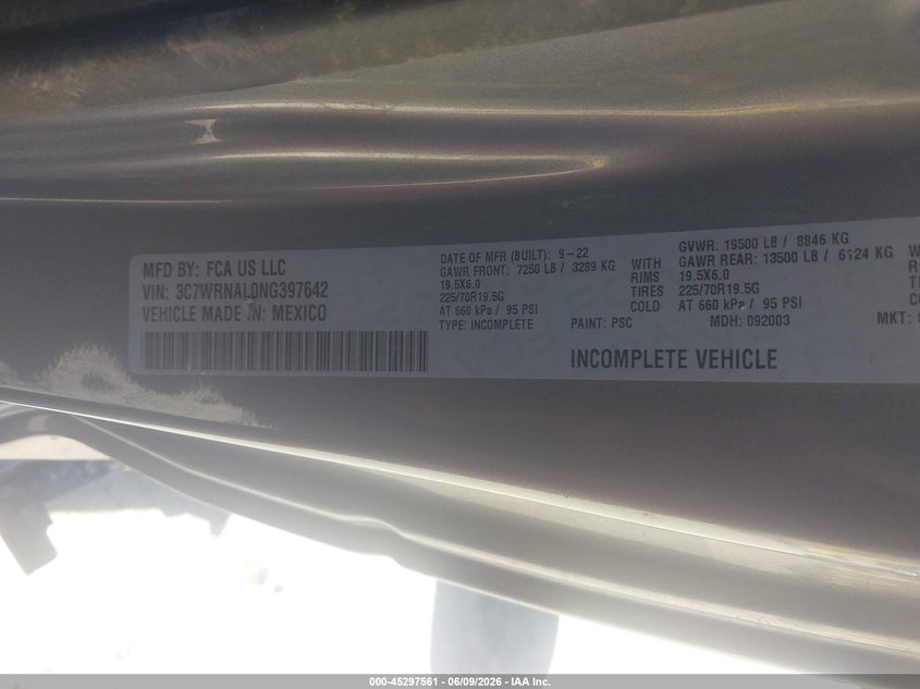 2022 RAM 5500 CHASSIS (VIN: 3C7WRNAL0NG397642